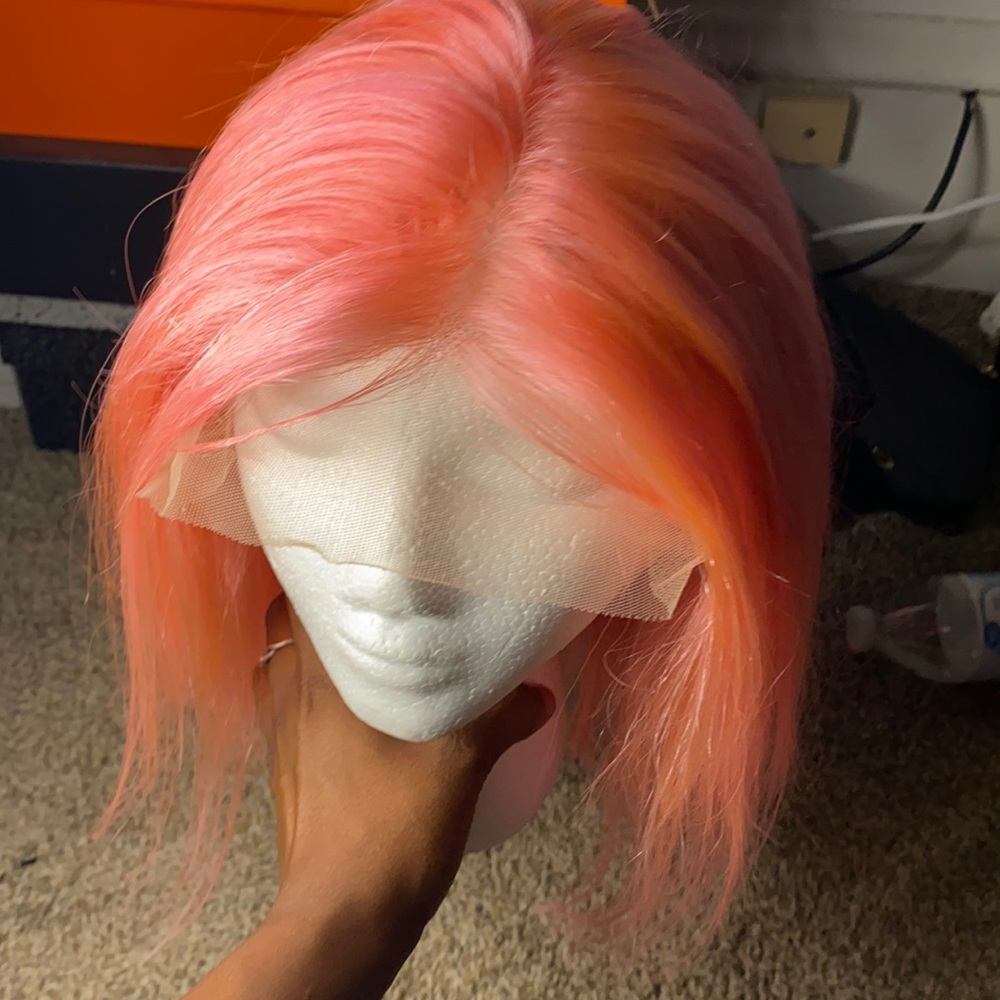 Pink pre-plucked human hair wig
